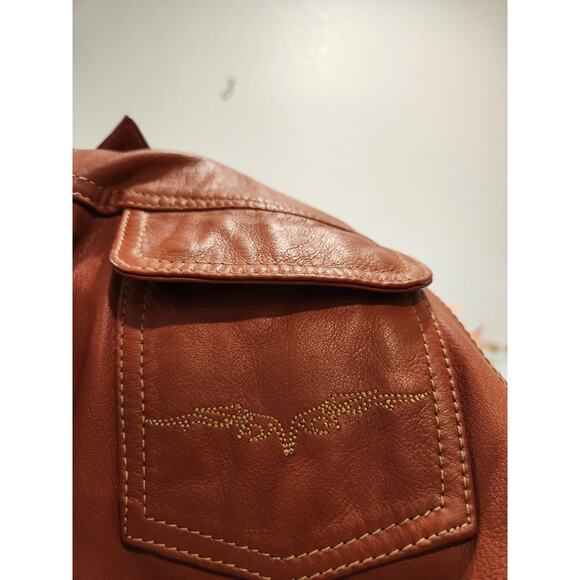 Harley-Davidson Women's Leather Jacket Brown‎ Beaded Wings Size L Vintage 2006 - Picture 7 of 10